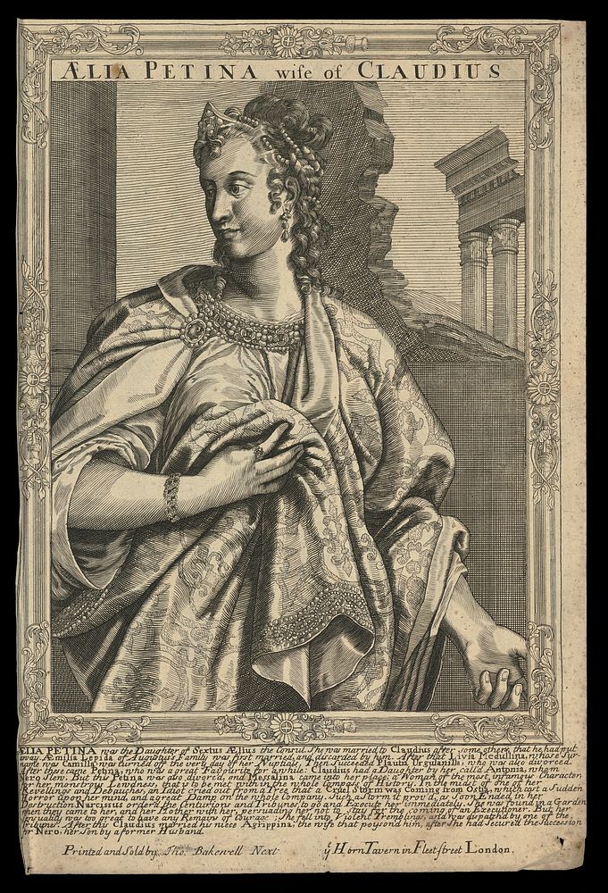 Aelia Paetina, wife of Claudius, Emperor of Rome. Line engraving, 16--, after A. Sadeler after Titian.