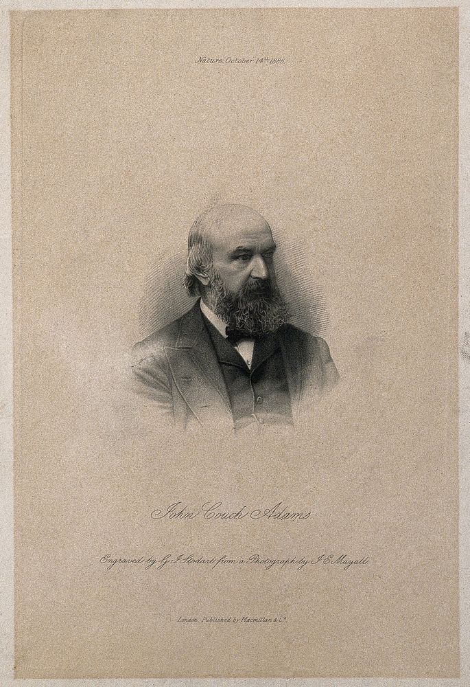 John Couch Adams. Stipple engraving by G.J. Stodart after J. E. Mayall, 1886.