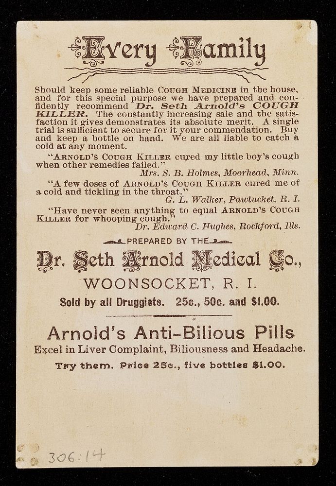 Try Dr. Seth Arnold's cough killer : it works like magic. Price 25 cents / Dr. Seth Arnold Medical Co.