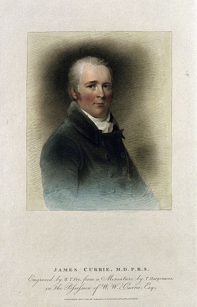 James Currie. Coloured stipple engraving by W. T. Fry, 1816, after T. Hargreaves.