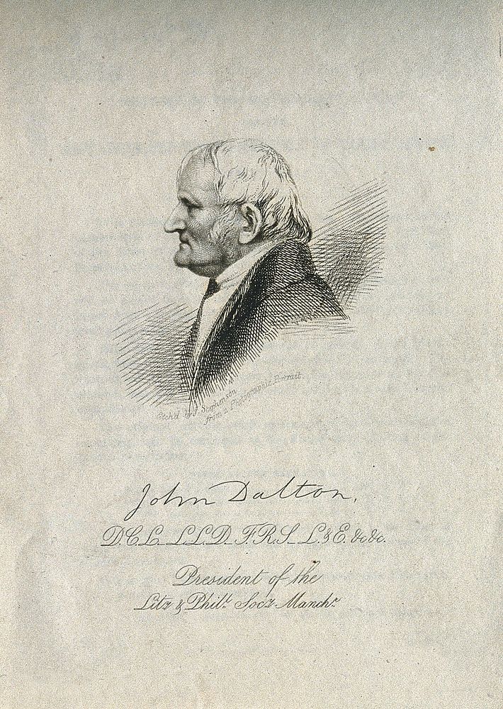John Dalton. Engraving by J. Stephenson, 1845, after himself.