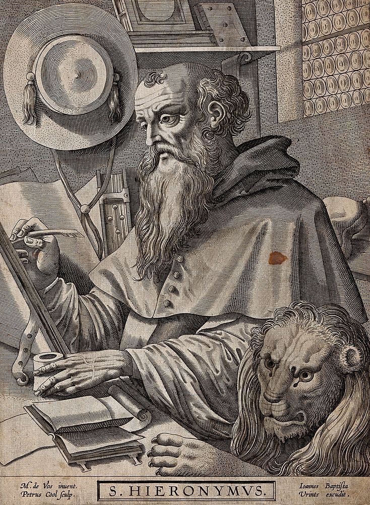 Saint Jerome. Engraving by P. Cool after M. de Vos.
