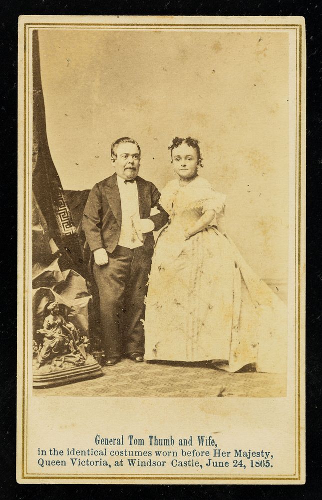 General Tom Thumb and wife : in the identical costumes worn before her majesty, Queen Victoria, at Windsor Castle, June 24…