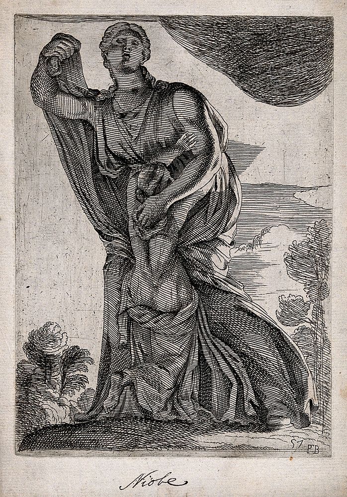 Niobe and her daughter. Etching by F. Perrier, 1638.