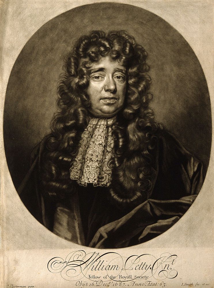 Sir William Petty. Mezzotint by J. Smith, 1696, after J. Closterman.