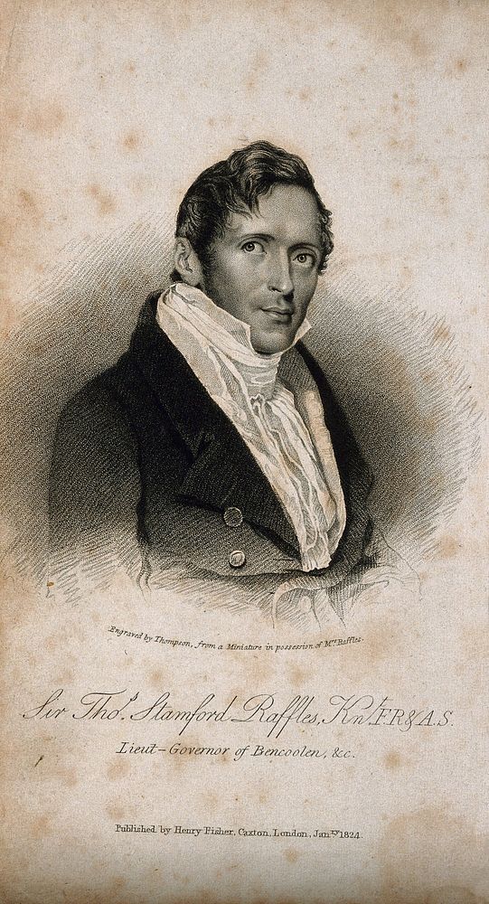 Sir Thomas Stamford Bingley Raffles. Stipple engraving by J. Thomson, 1824.