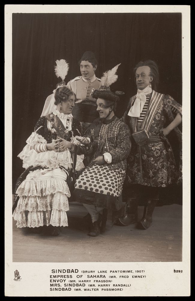 Actors in the pantomime "Sindbad" at Drury Lane.
