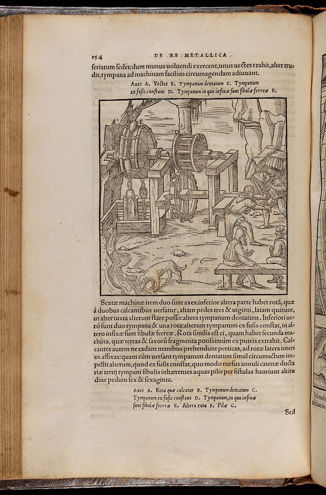 Folio 154. Medieval mining techniques. Woodcut, 1556