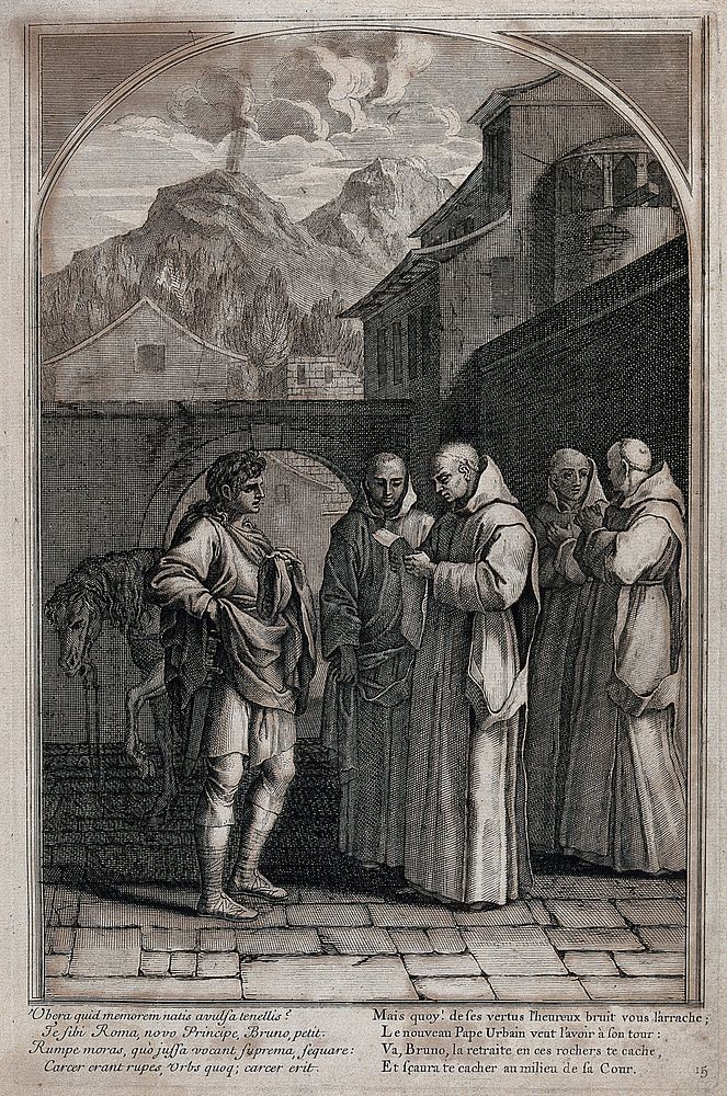 Saint Bruno. Engraving by F. Chauveau and C. Simonneau after Le Sueur.
