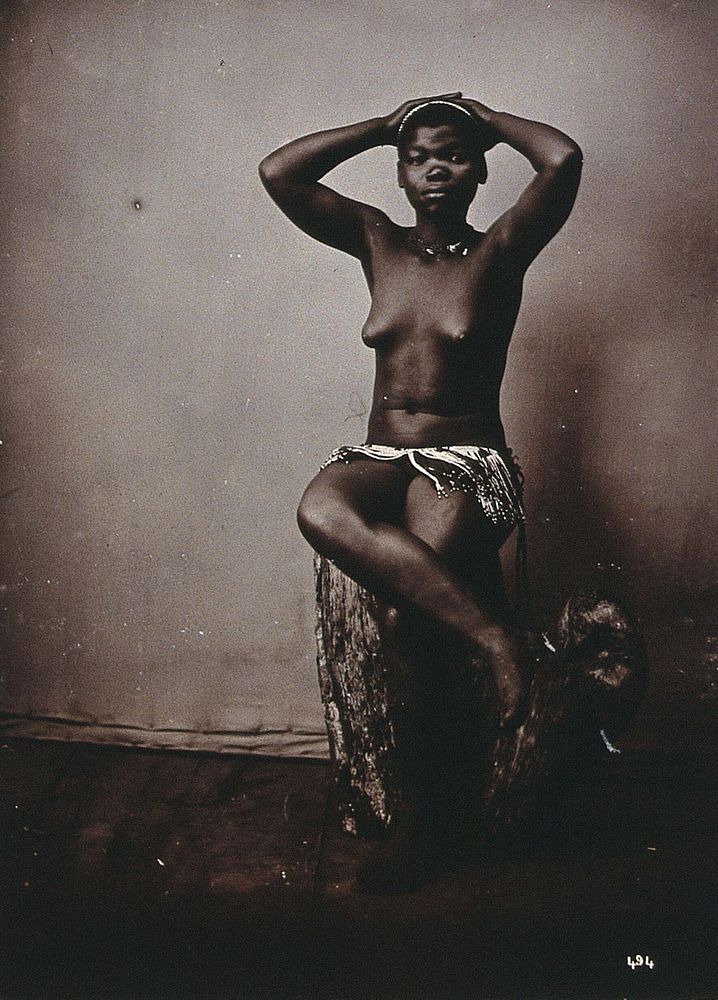 South Africa: an African woman in a beaded costume. 1896.