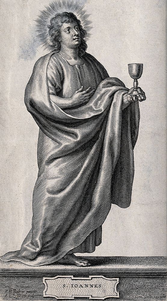Saint John the Evangelist. Line engraving by S.A. Bolswert after Sir P.P. Rubens.