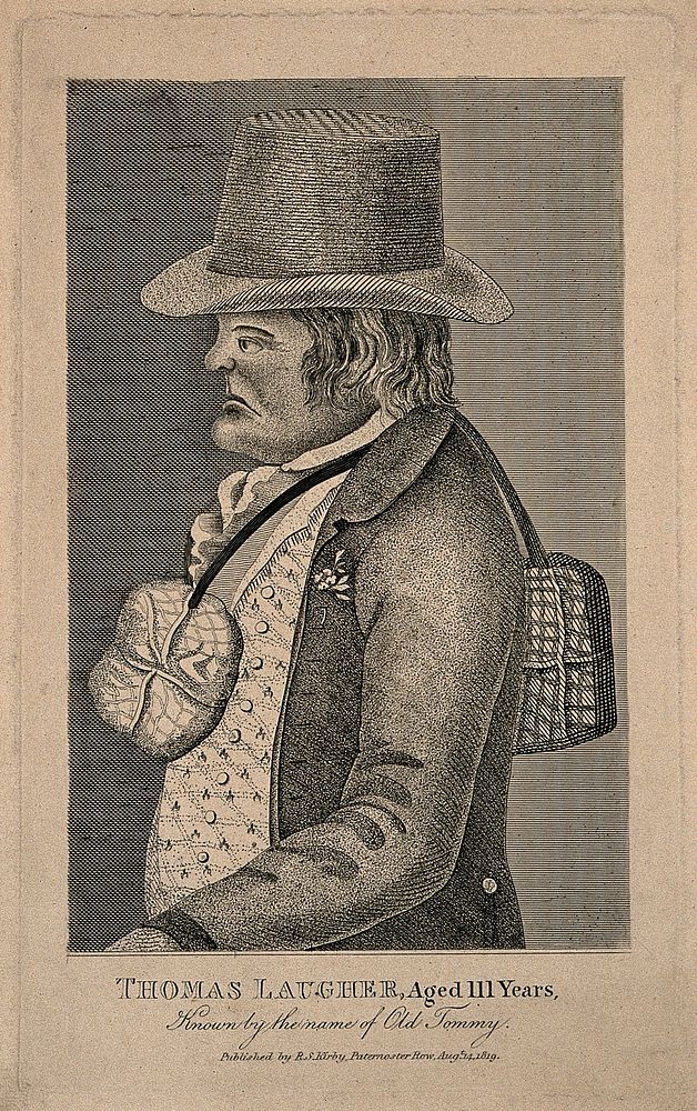 Thomas Laugher, known as Old Tommy, aged 111. Engraving, 1819.
