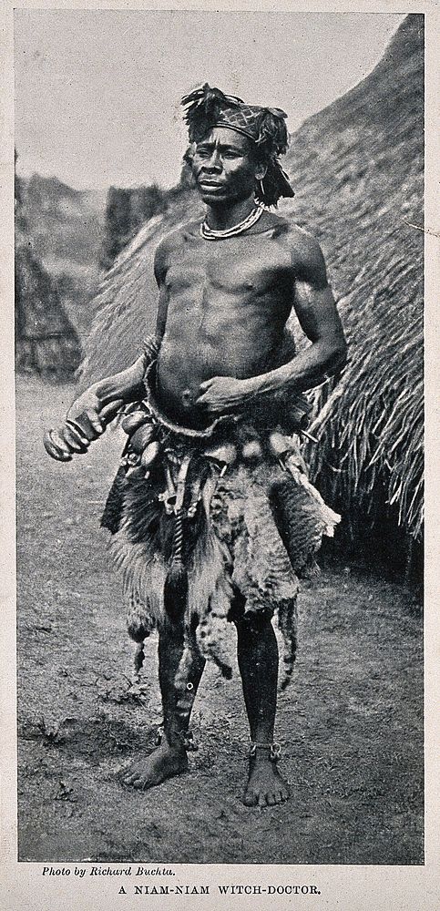A Niam-Niam medicine man or shaman, equatorial Africa. Halftone after R. Buchta.