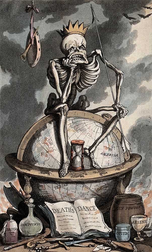The Dance of death: frontispiece. Coloured aquatint after T. Rowlandson, 1816.