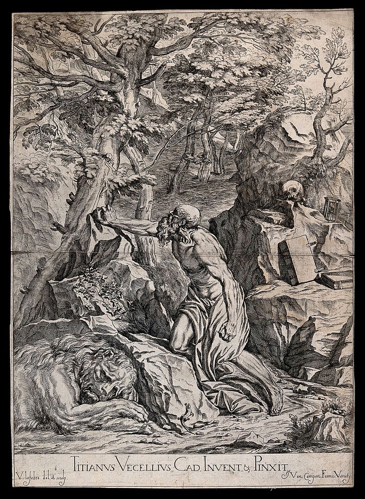 Saint Jerome. Etching by V. Lefebvre, 1682, after Titian.