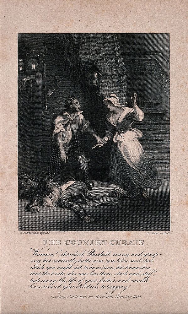 An episode in 'The country curate' by G.R. Gleig: John Bushell the smith murders Noah, a Jewish pedlar; Bushell's wife…