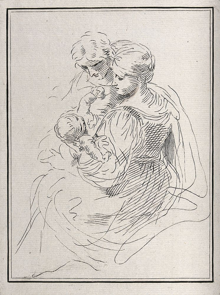 Saint Mary (the Blessed Virgin) with Saint Joseph and the Christ Child. Etching by G. Canale.
