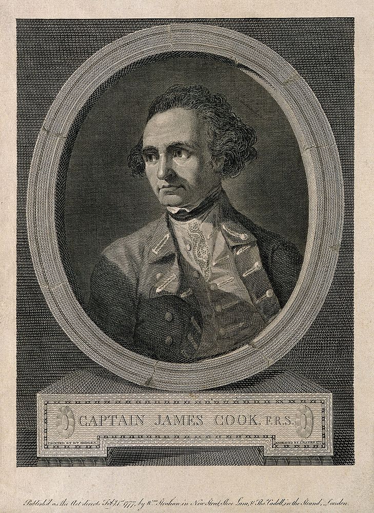 James Cook. Line engraving by J. Basire, 1777, after W. Hodges.