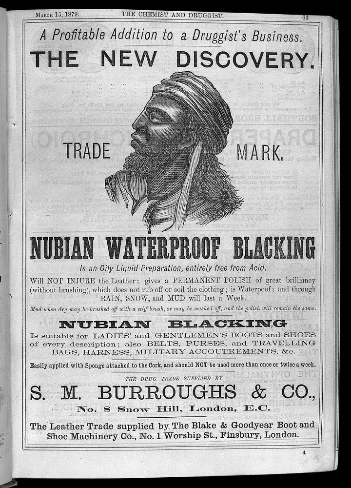 Advert for Nubian Blacking, Chem & Drg.1879.