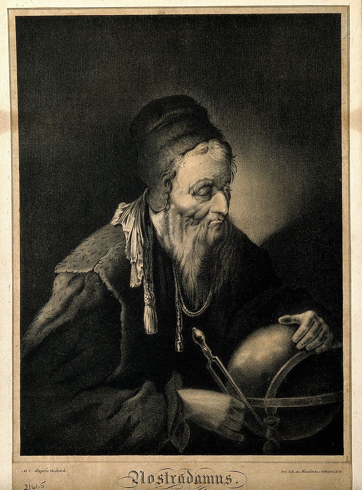 Michael Nostradamus. Lithograph by [M.Z.], 1828, after C.W.E. Dietrich.
