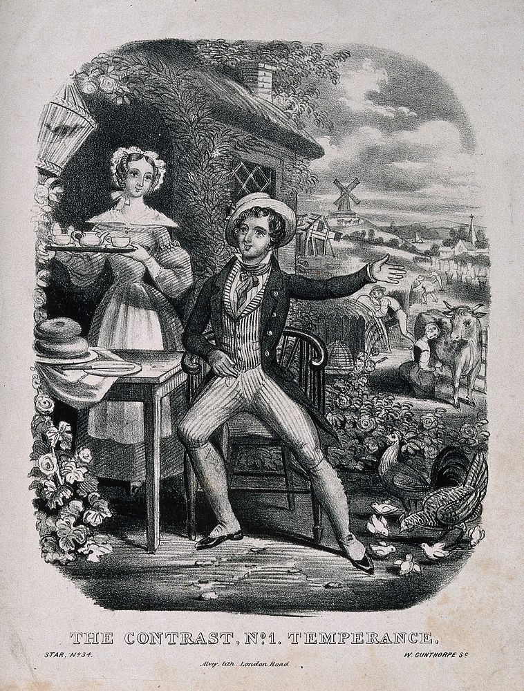 The effects of temperance on a man and his household. Lithograph, c. 1840, after Gunthorp.