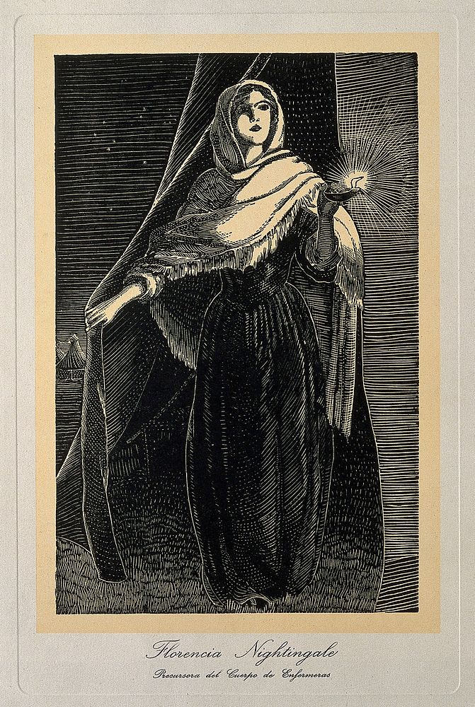 Florence Nightingale. Woodcut.