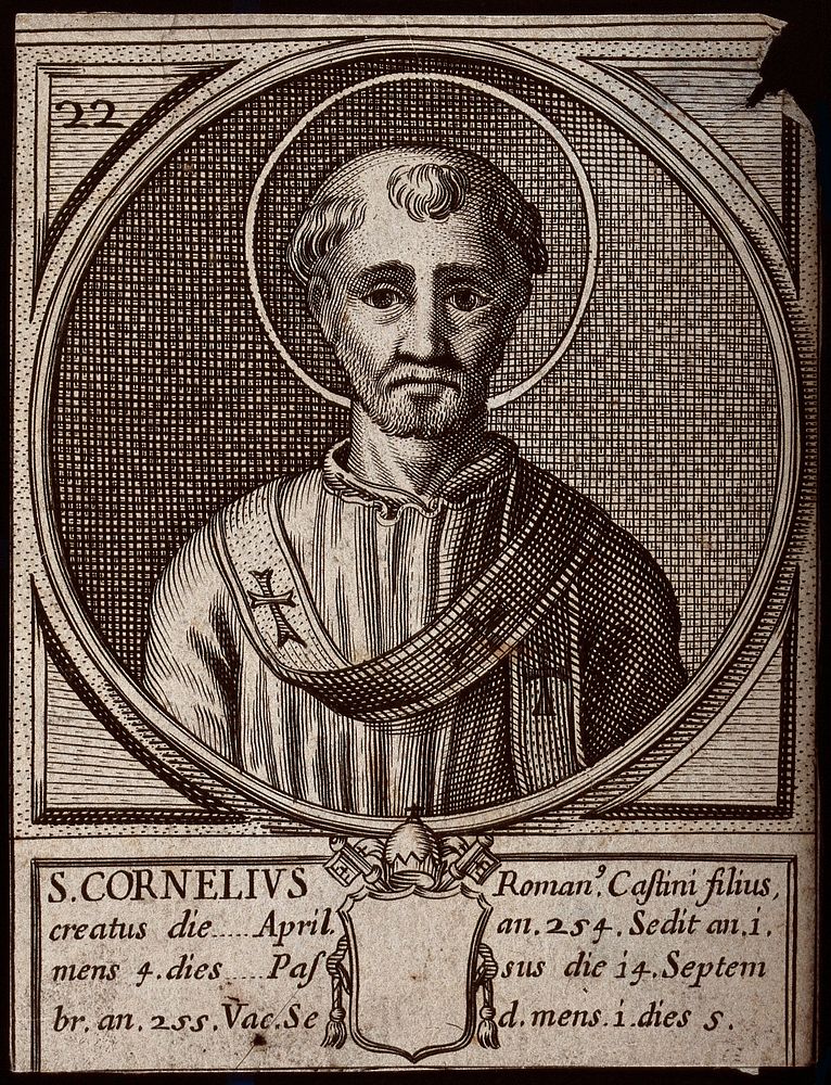 Saint Cornelius. Line engraving.