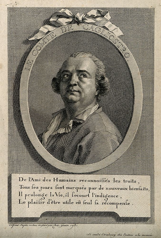 Giuseppe Balsamo Cagliostro. Line engraving by C. Guérin, 1781, after himself.