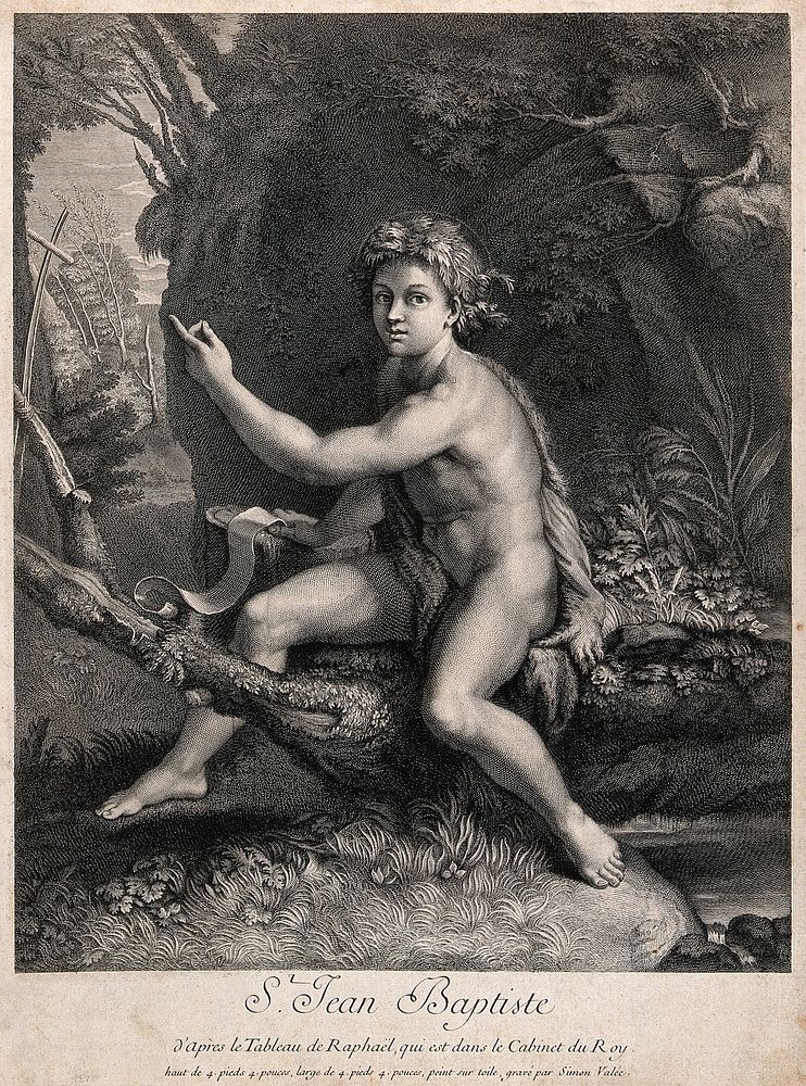 Saint John the Baptist. Engraving by S. de La Vallée after Raphael.