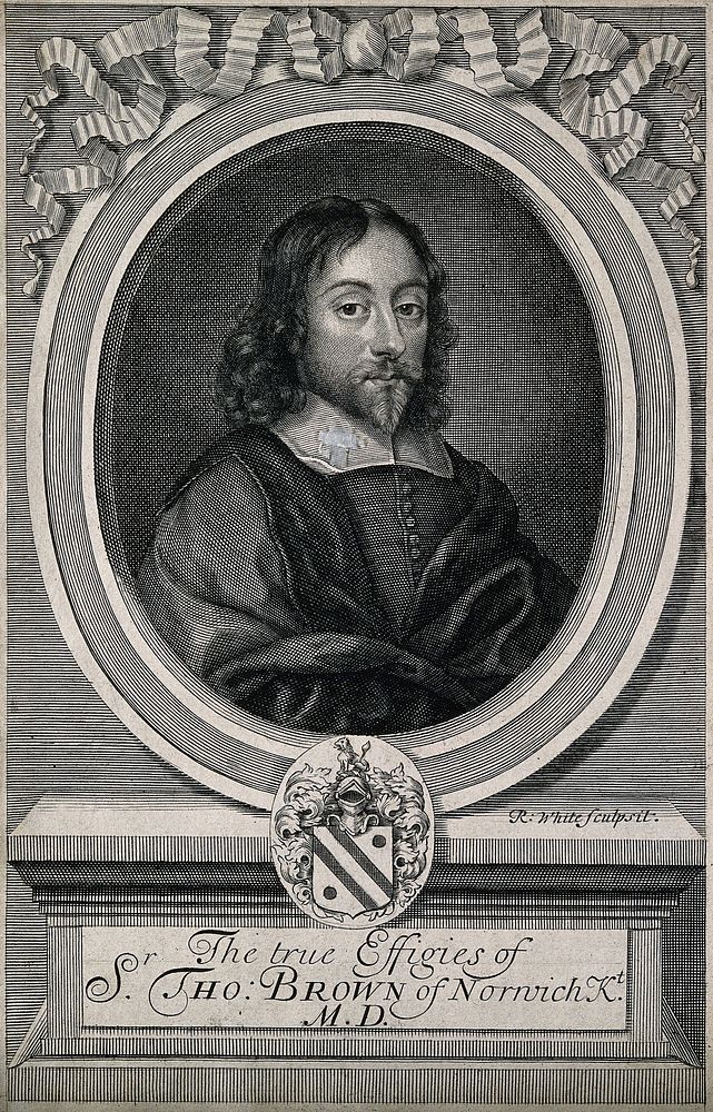 Sir Thomas Browne. Line engraving by R. White, 1686.