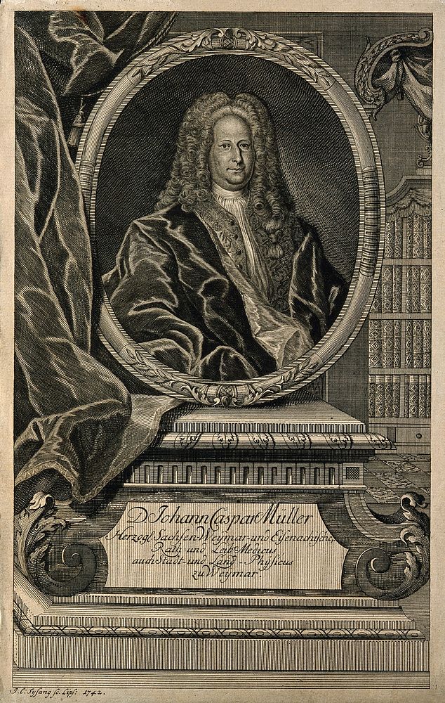 Johann Caspar Mueller. Line engraving by J.C. Sysang, 1742.