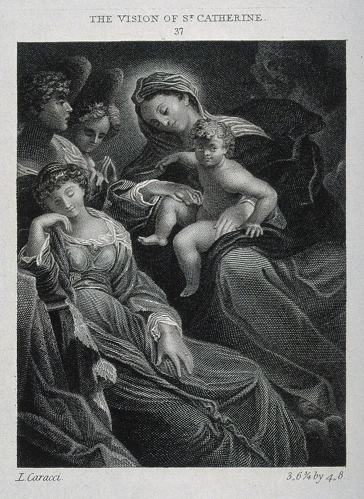 Saint Catherine. Line engraving by J. Scott, 1816, after W.M. Craig after L. Carracci.