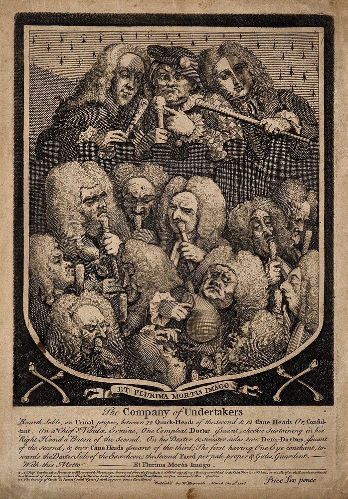 A shield containing a group portrait of various doctors and quacks, including Mrs Mapp, Dr. Joshua Ward and John Taylor.…