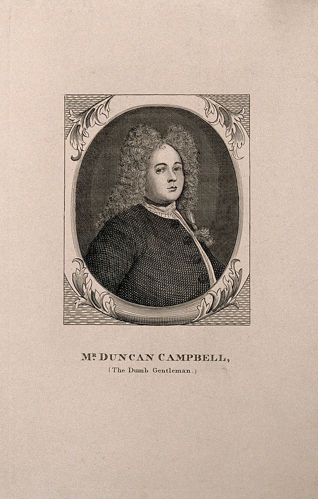 Duncan Campbell, a deaf and dumb soothsayer. Line engraving.