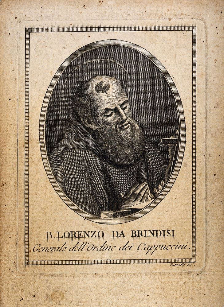 The blessed Lorenzo of Brindisi. Etching by G. Baratti.