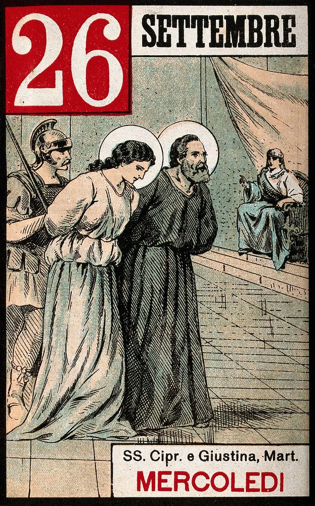Saint Cyprian and Saint Justina. Colour photogravure, 1898.