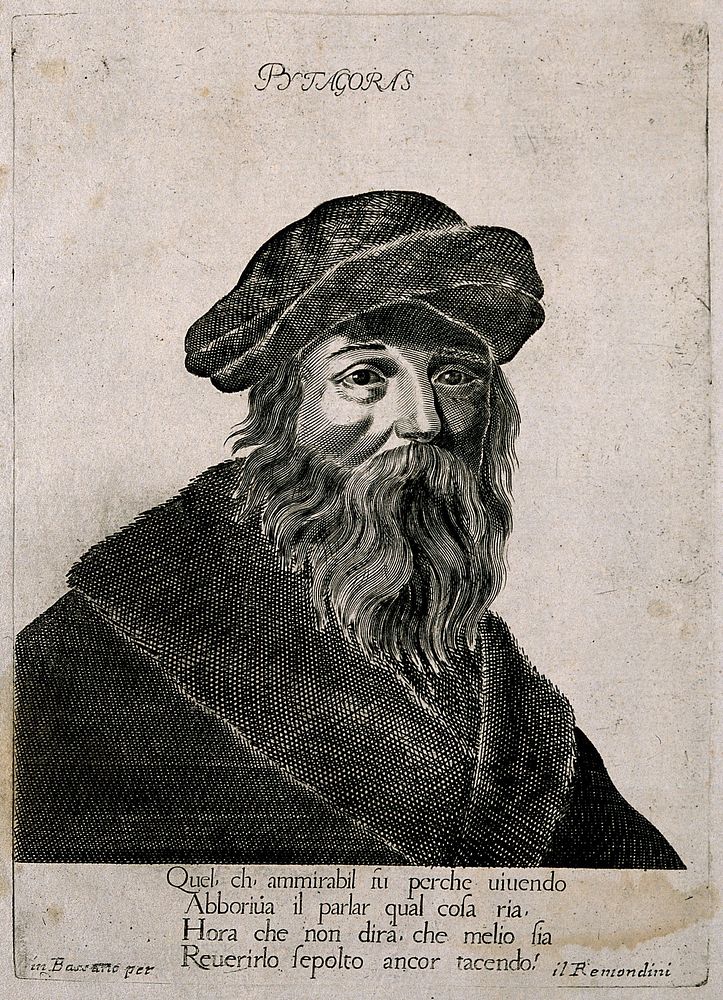 Pythagoras. Etching by Remondini.