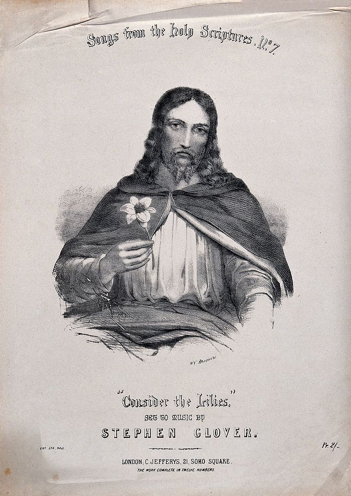 Christ holding a lily. Lithograph by W.C. Maguire.