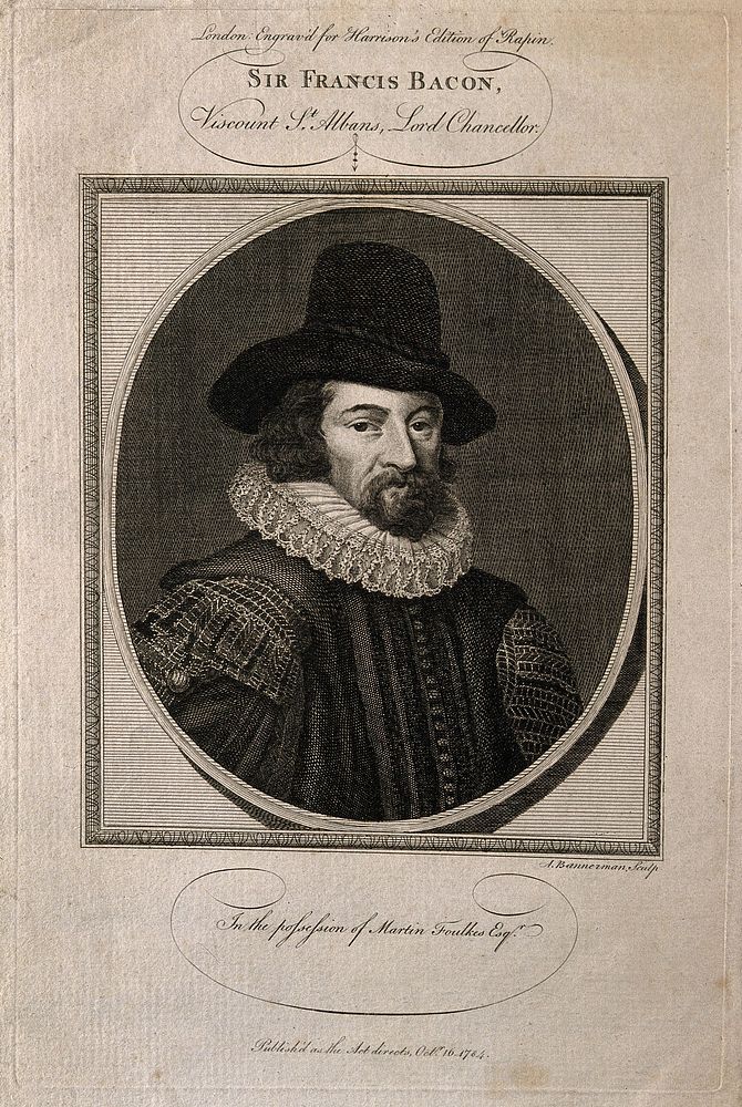 Francis Bacon, Viscount St Albans. Line engraving by A. Bannerman, 1784.