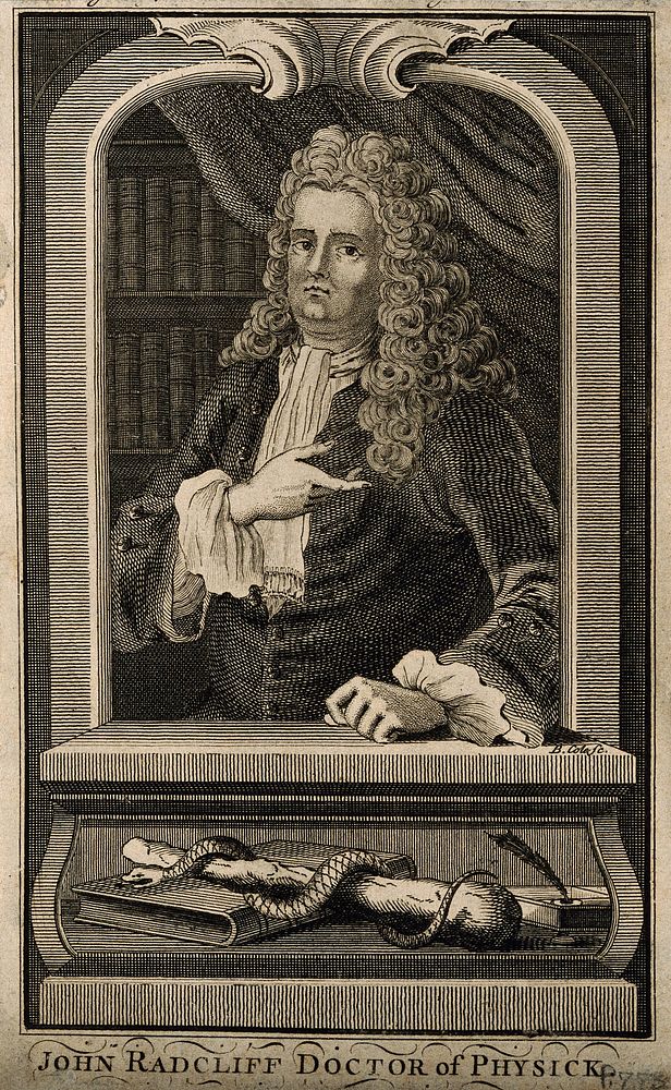 John Radcliffe. Line engraving by B. Cole, 1754.