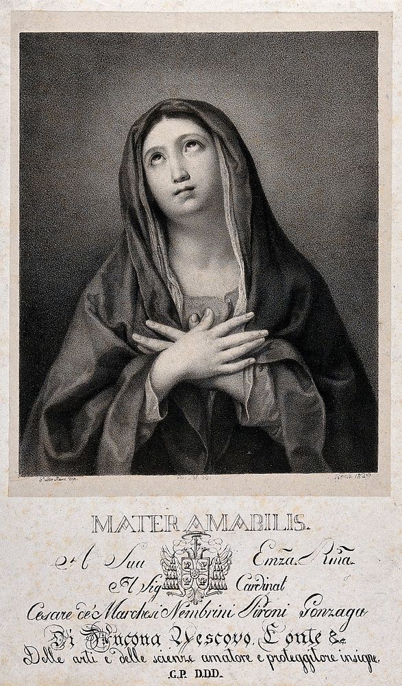 Saint Mary (the Blessed Virgin). Lithograph after G. Reni.