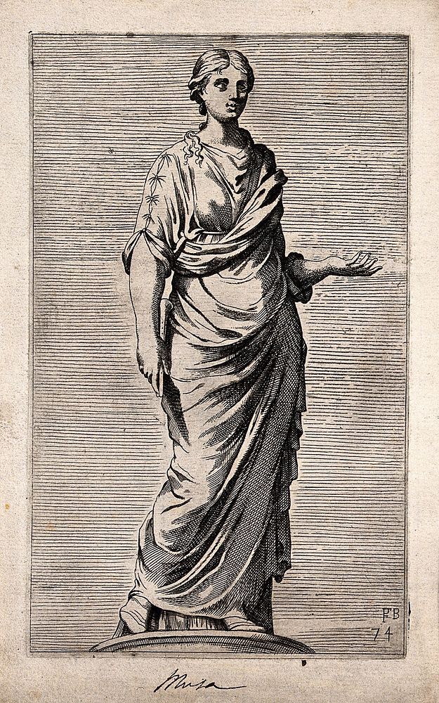 A muse. Etching by F. Perrier.