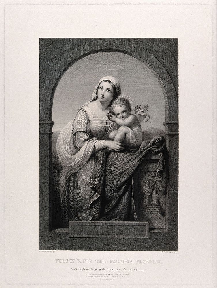 Saint Mary (the Blessed Virgin) with the Christ Child. Engraving by F.E.A. Bridoux after Lady M.M.V. Alford.