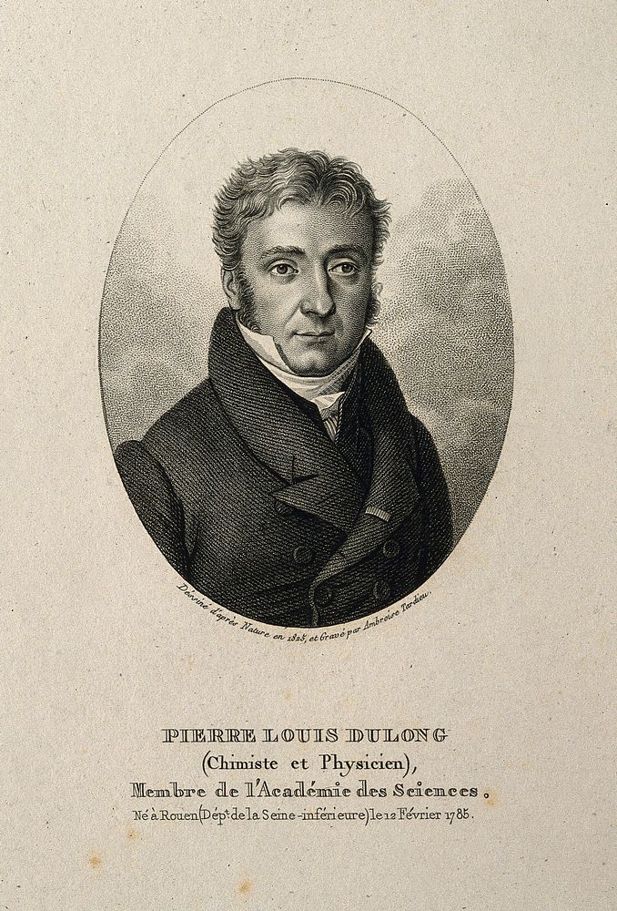 Pierre-Louis Dulong. Stipple engraving by A. Tardieu, 1825, after himself.