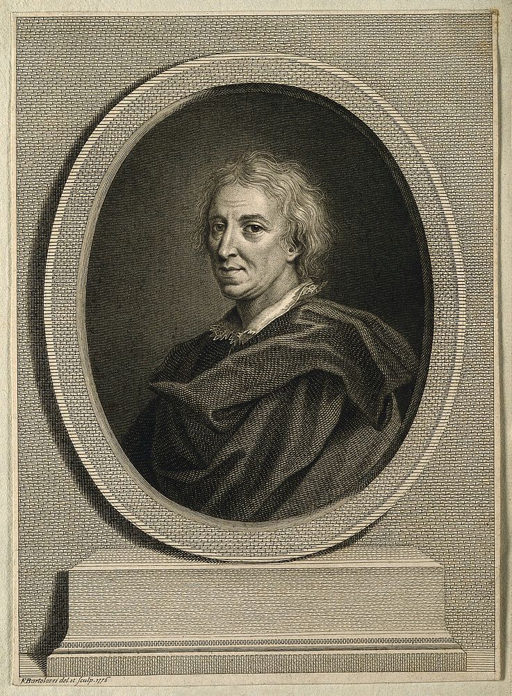 John Evelyn. Line engraving by F. Bartolozzi, 1776, after himself.