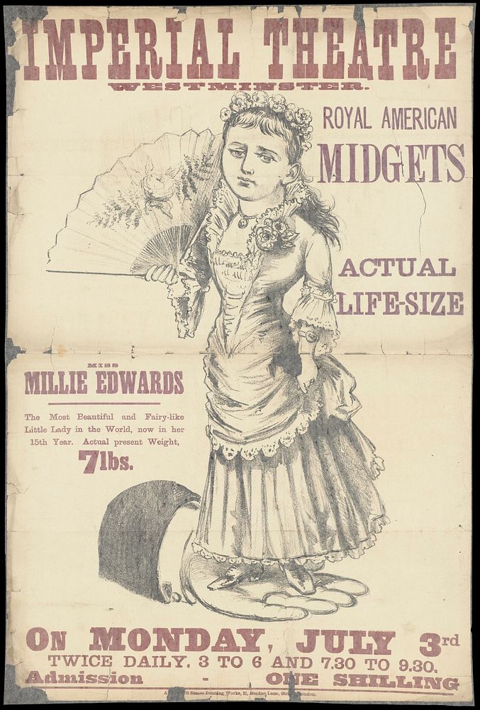 Imperial Theatre, Westminster : Royal American Midgets : Miss Millie Edwards... on Monday, July 3rd.