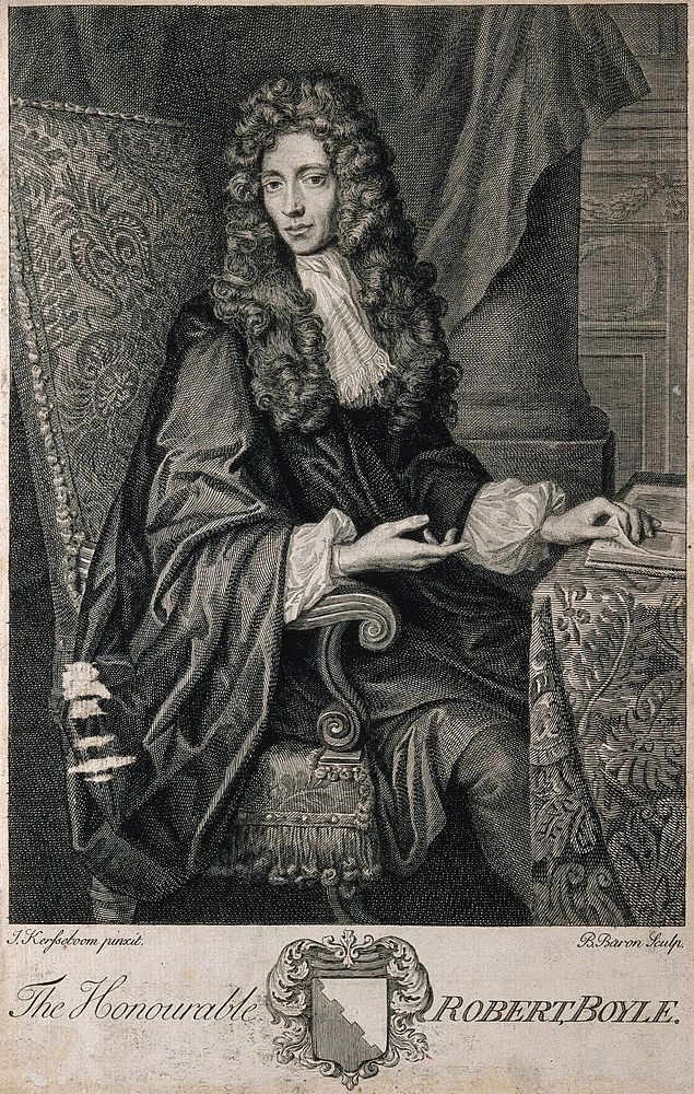 Robert Boyle. Line engraving by B. Baron, 1722 after J. Kerseboom.