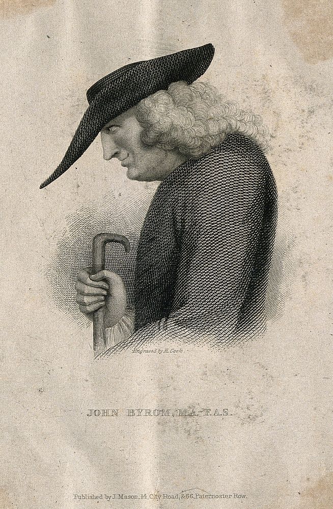 John Byrom. Line engraving by H. Cook after D. Rasbotham.
