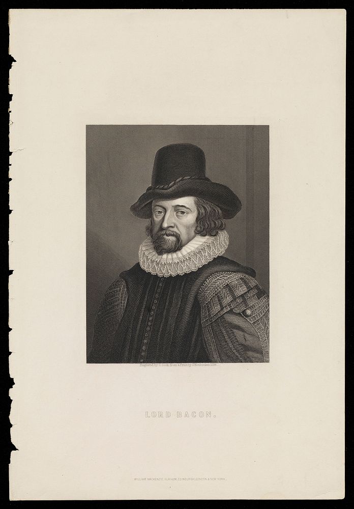Francis Bacon, Viscount St Albans. Engraving by C. Cook after J. Houbraken, 1738.