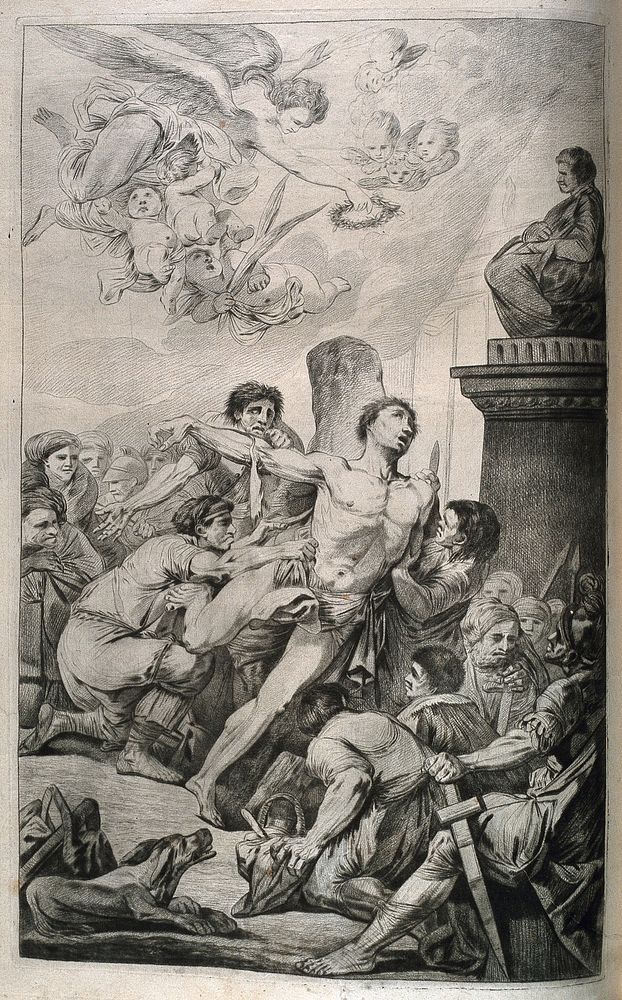 The martyrdom of Saint Bartholomew. Crayon manner print by or after J. Gamelin, 1778/1779.